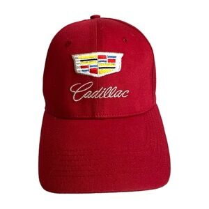 Vintage Cadillac Embroidered Logo Strapback Hat Red Motorcore Dad Cap
